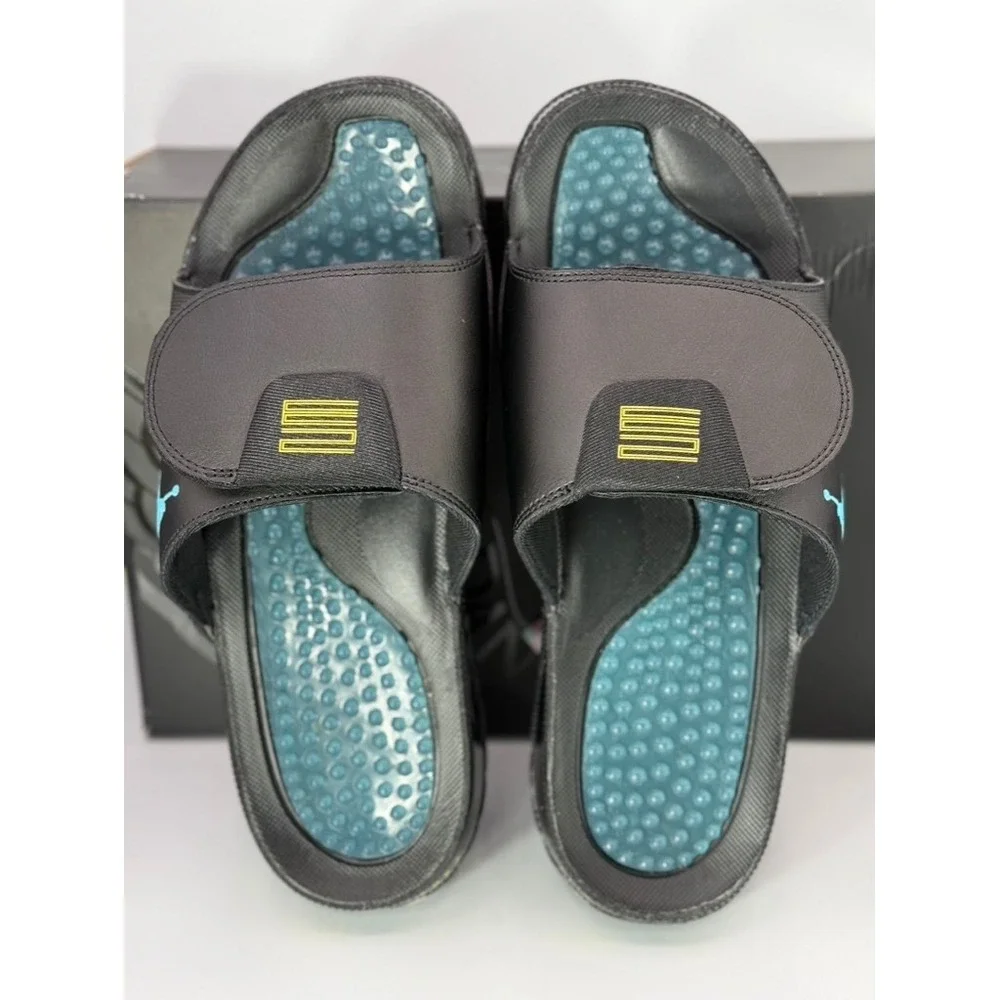 Jordan Hydro 11 Retro Gamma Blue Black Gold Slides FN2452-047 Mens Size 12